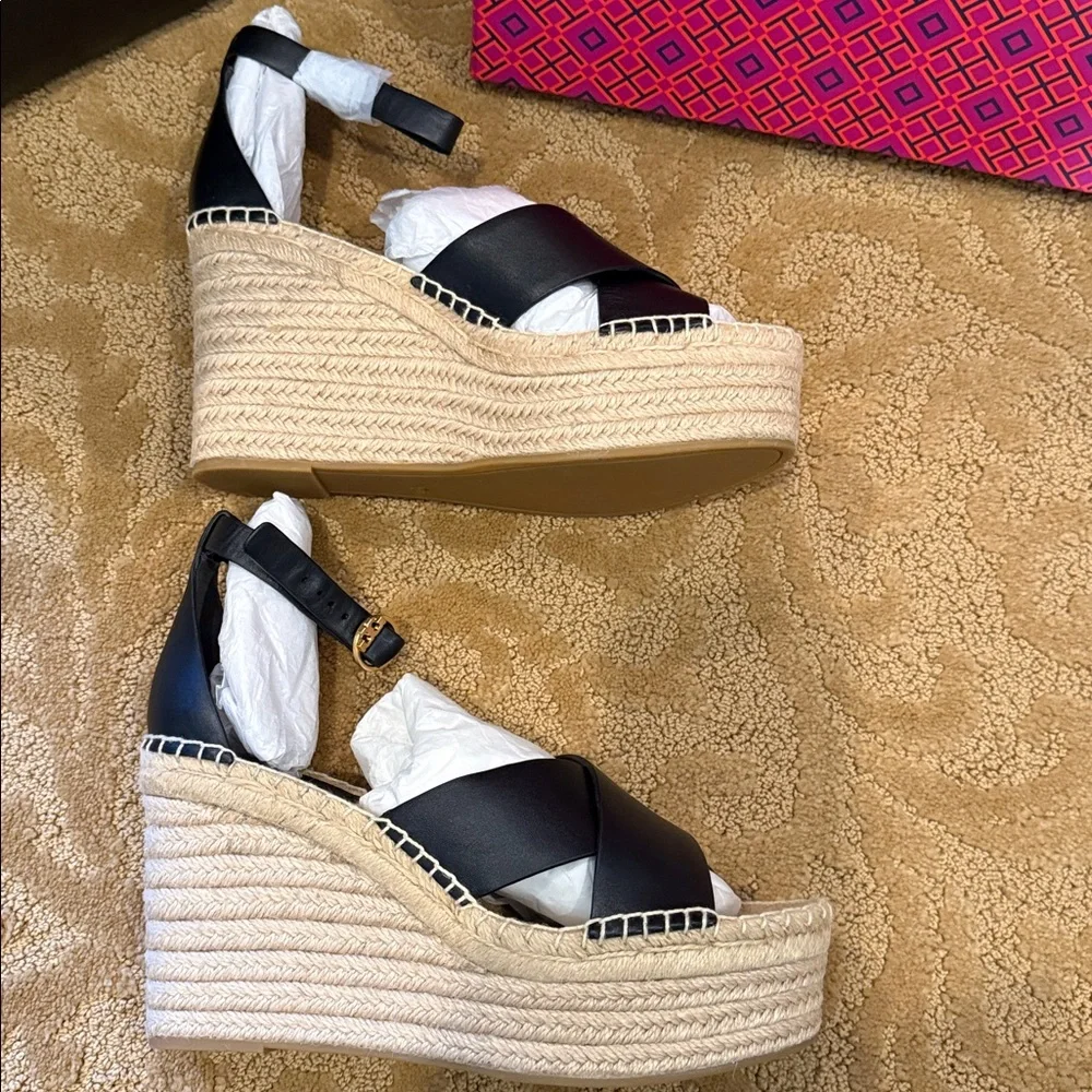 Tory Burch Selby 105mm wedge Espadrille shoes NWB Vegan Leather size 9